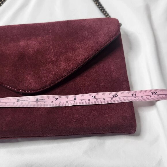 J. Crew Maroon Suede Envelope Clutch Bag Chain Strap - Picture 7 of 10